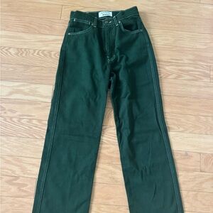 Reformation Green pants with white stitching!